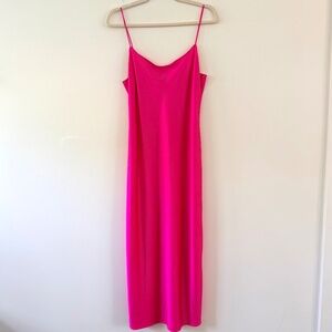 J. Crew Fuchsia Hot Pink Slip Dress Spaghetti Straps Popover Midi Sexy Bright